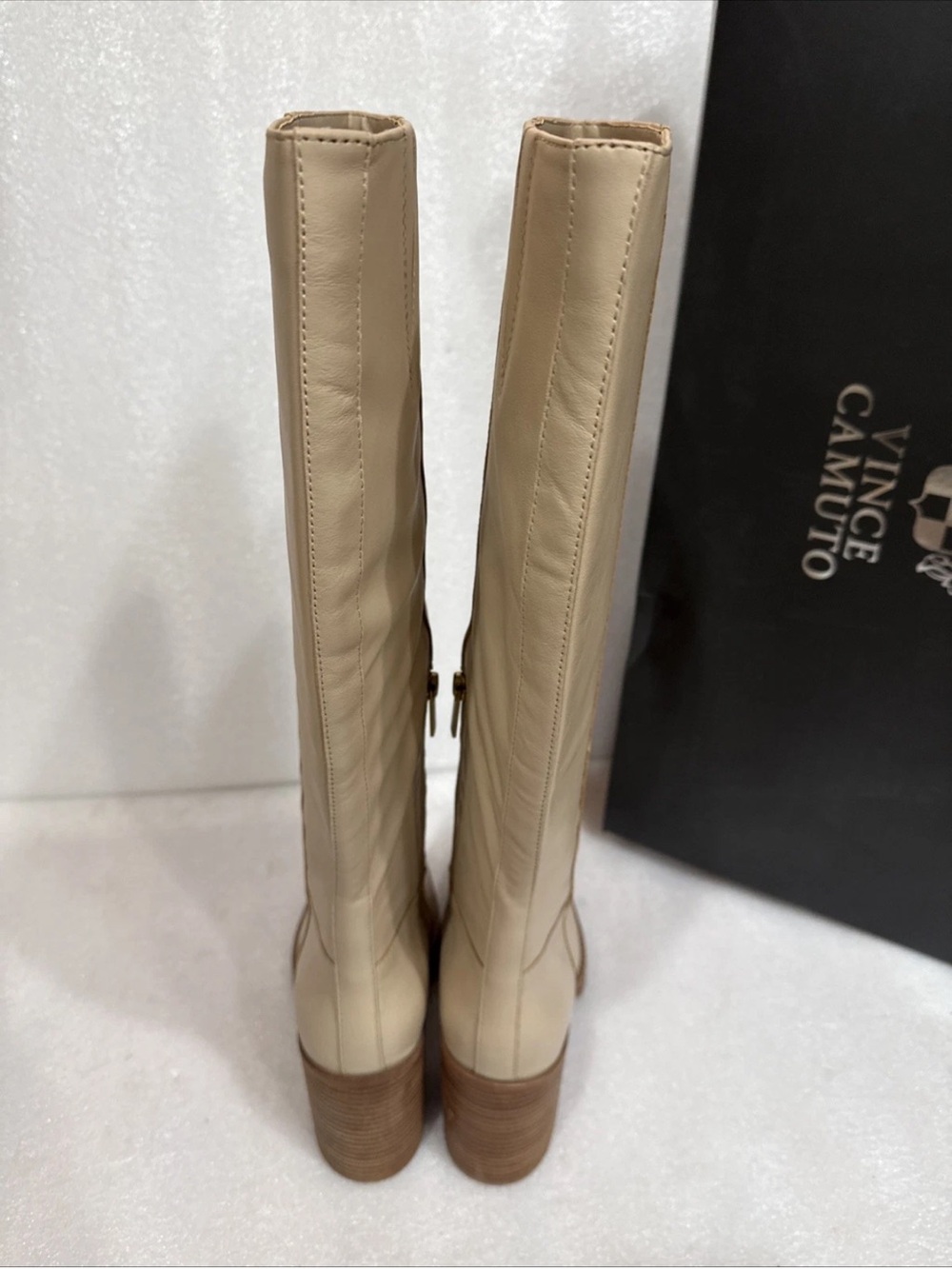 Vince Camuto Cream/Buff Leather Knee-High Block Heel Boots GIBI new - Picture 4 of 7
